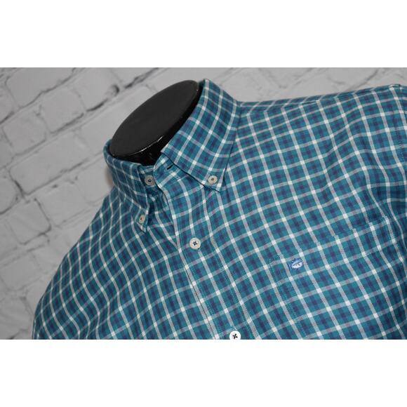 Southern Tide Dress Shirt Button Down Men Size Medium Skip Jack Tuna Blue Plaid - Picture 1 of 7